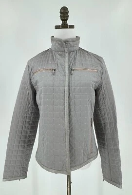 Jaqueta acolchoada Allegri feminina cinza mistura de seda com zíper pescoço simulado manga longa tamanho 42 - Imagem 1 de 4