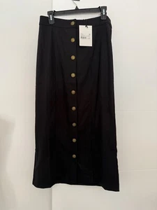 Element Maxi Falda Negra Botón Delantero Ropa de Trabajo Estilo Clásico Conservador Nueva Con Etiquetas - Imagen 1 de 7