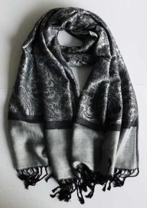 NEW FASHION JACQUARD PAISLEY PASHMINA SCARF/WRAP/SHAWL-- GREY/BLACK #3 - Picture 1 of 7