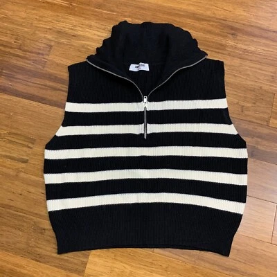 Double Zero Striped Knit Vest Womens Size Small Mock Neck Sleeveless Sweater Top - Image 1 of 4
