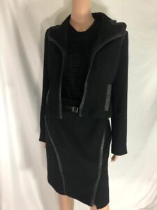 Alberto Makali Suit Set 2 Pieces Black Blazer 8 + Skirt Knee Length 4 Vintage