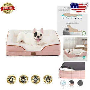 Pink Orthopedic Dog Bed with Waterproof Liner - Medium Size Comfort & Support - Picture 1 of 11