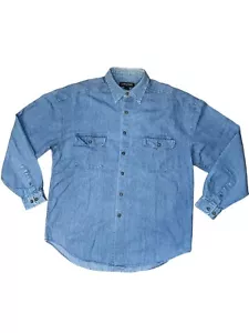 Vtg 90s Structure Denim Shirt Mens Large Long Sleeve 100% Cotton Jean Button Up - Picture 1 of 8