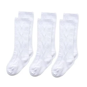 Baby Knee High Socks Cable Knit Long Stockings 6-12 Months White, 3 Pairs - Picture 1 of 8
