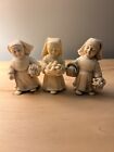 3 Vintage Italian Bianchi Carved Alabaster Figurines Nuns Stomping Grapes 3.75”