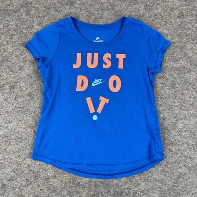 The Nike Tee Just Do It T-Shirt Athletic Cut Cotton Blue Girls Medium M - Image 1 of 4
