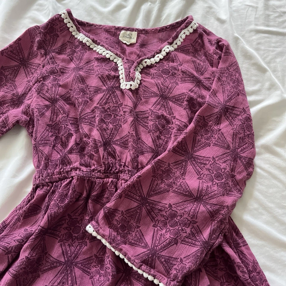 O'Neill Girls Purple LS ILA Kaftan Dress L - Image 1 of 4