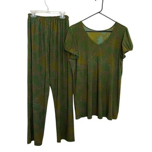 Vintage Slinky Geometrisch Punkte Print Set Medium Hose Tunika Empire Taille Slouchy - Bild 1 von 9