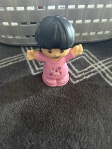 Fisher Price Little People Figure Asian Girl Pink Shirt Unicorn Black Hair #651 - Picture 1 of 1