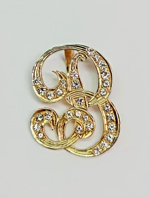 SPARKLY 13.6k Gold Custom Diamond Accented Letter B Initial Pendant *NO CHAIN* - Image 1 of 4
