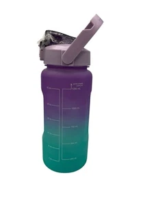 Portable Motivational Water Bottle W/ Time Marker Green/Purple 42 OZ. - Picture 1 of 3