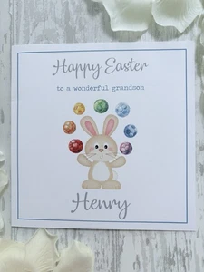 Personalised Easter Bunny Football Juggler Card Boy Son Grandson Brother Nephew - Picture 1 of 3