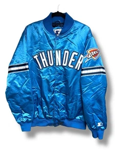 Vintage Starter NBA OKC Oklahoma City Thunder Satin Snap Jacket Men’s XL Blue - Picture 1 of 7