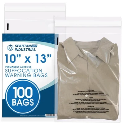 - 10” X 13” (100 Count) Seal Clear Poly Bags with Suffocation Warning for Pac... - Image 1 of 4