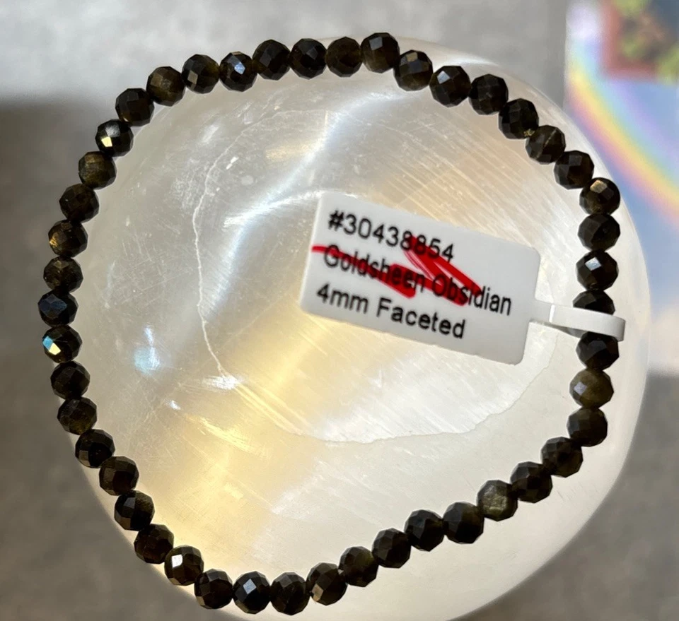 Pulsera de obsidiana de brillo de oro facetado de 4 mm Foto 1 de 1