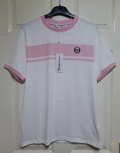 Sergio Tacchini Masters T-Shirt Uomo Taglia L Slim Fit P2P 21" Retrò Bianco Rosa - Foto 1 di 11