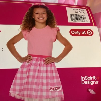 NEW Barbie Movie Gingham Tutu Kit Halloween Costume Girls S/M Skirt Bandana - Image 1 of 4