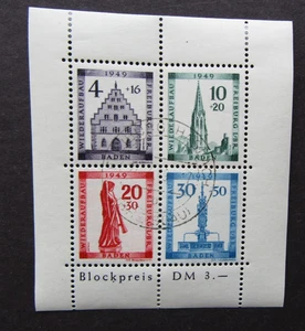 GERMANY BADEN - 1949 MINI SHEET MICHEL 1a - SUPERB CDS USED - SCARCE - Picture 1 of 1