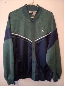 Nike Men's White Tag VTG Green/Navy Long Sleeve Mesh Snap Button Jersey, XXL - Picture 1 of 5