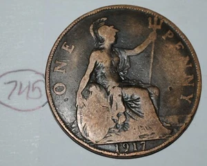 1917 Great Britain 1 Penny George V UK Coin KM# 810 Lot #745 - Picture 1 of 2