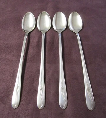 4 чайные ложки со льдом ЛУГОВОЙ ЦВЕТОК 1951 середина века современная посеребренная посуда без монограммы - Изображение 1 из 4