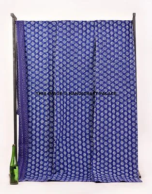 Indische Kantha Decke Baumwolle Queen Größe Bettdecke Blau Tagesdecke Bett Kunst - Bild 1 von 4