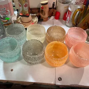 Vintage MCM Roly Poly Spaghetti String Glasses~Set of 8~Multi Colors~3.25” - Picture 1 of 9