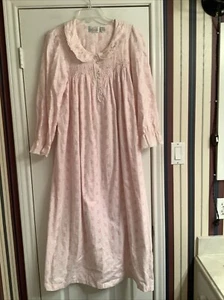 Nicole Pink Floral Long Sleeve Nightgown Flannel Embroidery Embellished Medium - Picture 1 of 5