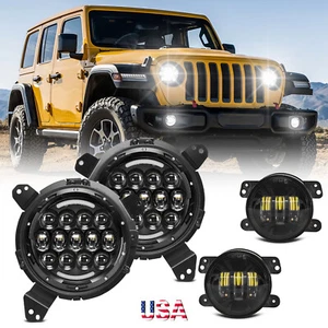 For Jeep Wrangler JL DOT Approved Halo LED Headlights & 4'' Fog Lights Combo Kit - Picture 1 of 15