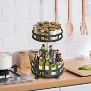 Lazy Susan Spice Rack Organizer 2 Tier Rotate Height Adjustable Kitchen Counter - Picture 1 of 5
