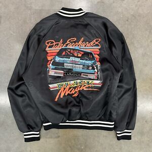 Vintage 90s Dale Earnhardt Black Magic Satin Nylon Jacket Auburn Large USA 
