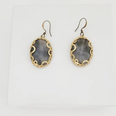Goldtone Rutilated Gray Quartz Drop Earrings 1" ht - Image 1 of 4