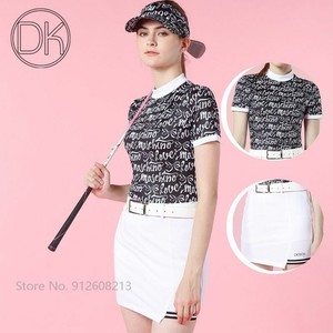 DK Lady Printed Golf T-shirt Short-sleeved Tops+Slim Fit Pencil Skirt Quick-dry