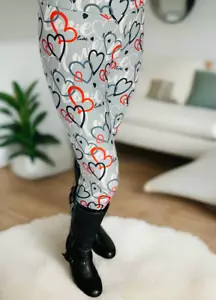 NEW OS Women Gray Red Heart Leggings YOGA WAIST (Feel Soft as Lularoe) Fit 0-12 - Picture 1 of 12