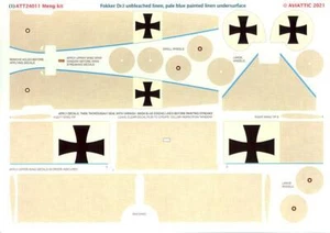 Aviattic Decals 1/24 FOKKER Dr.I TRIPLANE UNBLEACHED LINEN PALE BLUE MENG KIT - Picture 1 of 4