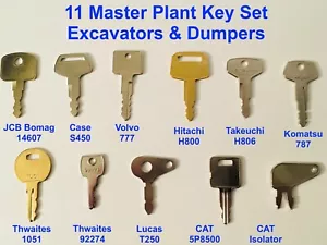 11 Master Plant Keys JCB CAT Case Volvo Hitachi Takeuchi Komatsu Thwaites Lucas - Picture 1 of 1