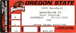 Boleto de béisbol universitario 2009 de los castores del estado de Oregón vs. Washington - Imagen 1 de 2
