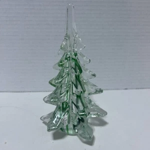 Vintage massives klares Glas mit grünen Akzenten Weihnachtsbaum Figur 6,5 Zoll - Bild 1 von 3
