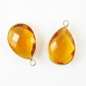 Bezel Gemstone Pendant - 13x18mm Faceted Pear Shape - Citrine Quartz (2 Pcs) - Picture 1 of 2