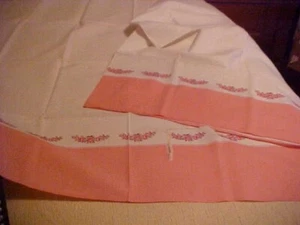 2 VTG Border Print Feedsacks Tiny Pink Roses - Picture 1 of 3