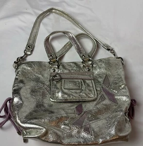Coach Poppy Metallic Silver Star 16050 Tote Shoulder Bag Crossbody Strap Satchel - Picture 1 of 14