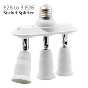 3 in 1 E26 Light Socket Splitter Bulb Lamp Converter 360°Adjustable 180°Bendable - Picture 1 of 11