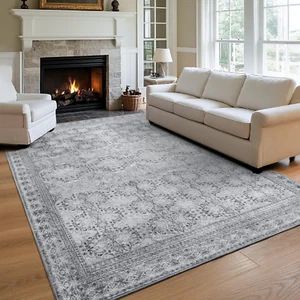 Area Rug 5x7 Machine Washable Faded Grey Vintage Rug for Living Room, Bedroom, K - Picture 1 of 8