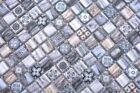 Handmuster Mosaikfliese Glasmosaik Kombi Retro wood graublau dark dunkel ...