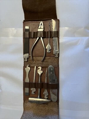Vintage! Hugo Berns Solingen Germany. Hook Knife Multi Tool Kit in Leather - Image 1 of 4