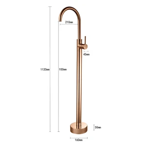 Gold-Finished Brass Floor Mount Faucet Freestanding Tub Filler Single Handle - Picture 1 of 7