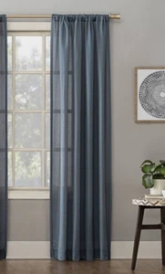 One NEW Lichtenberg Textured Sheer Rod Pocket Curtain Panel 54W"x64L" Denim Blue - Picture 1 of 5