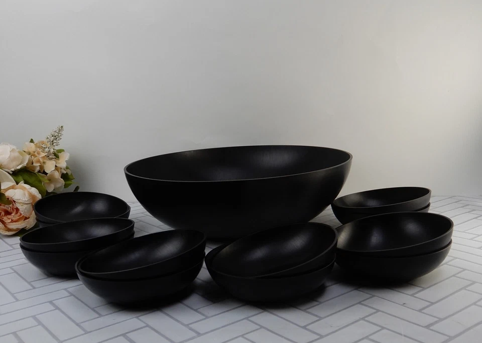 Large 13-7/8" Melamine Large Salad Bowl W/ 12 Small Bowls Set. - Image 1 of 4