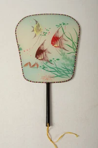 Moon Gate Singapore Vintage Ventaglio Asiatico (E2R) Malesia Pesce Oro 12,5" - Foto 1 di 5