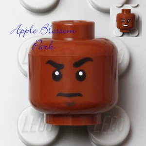 NEW Lego Dark FLESH MALE MINIFIG HEAD w/Brown Black Eye Brow Hair Boy Scowl Grin - Picture 1 of 12
